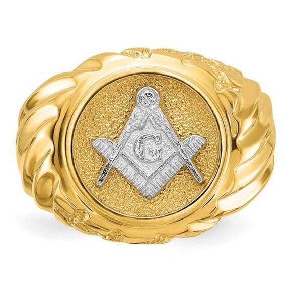 10K Two-Tone Masonic Mens Ring. Size 10 1/2. Ring is sizable - Picture 5 of 9